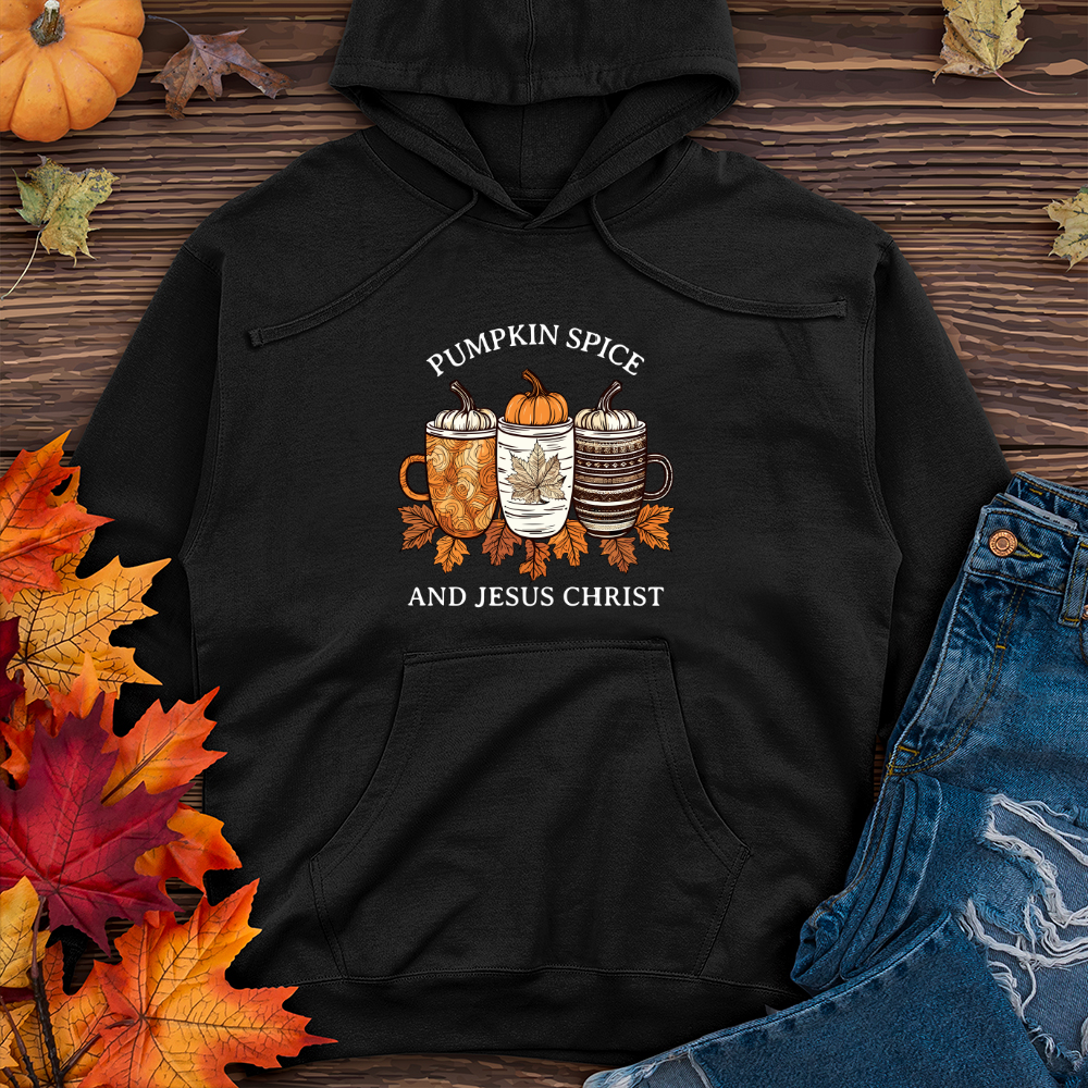 Vintage Pumpkin Spice Trio Coffee Cups Midweight Hooded Sweatshirt