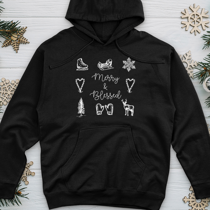 Merry Blessed Christmas Pattern Midweight Hooded Sweatshirt