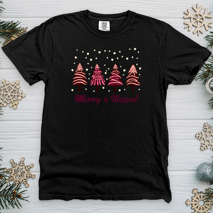 Merry & Blessed pink Tree Heavy Cotton Comfort Colors Tee