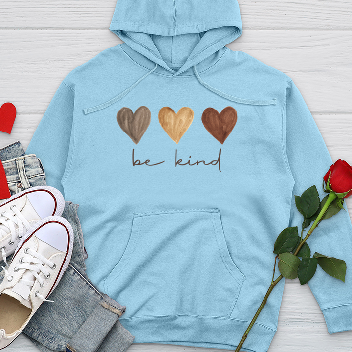 Be Kind Watercolor Hearts Midweight Hooded Sweatshirt