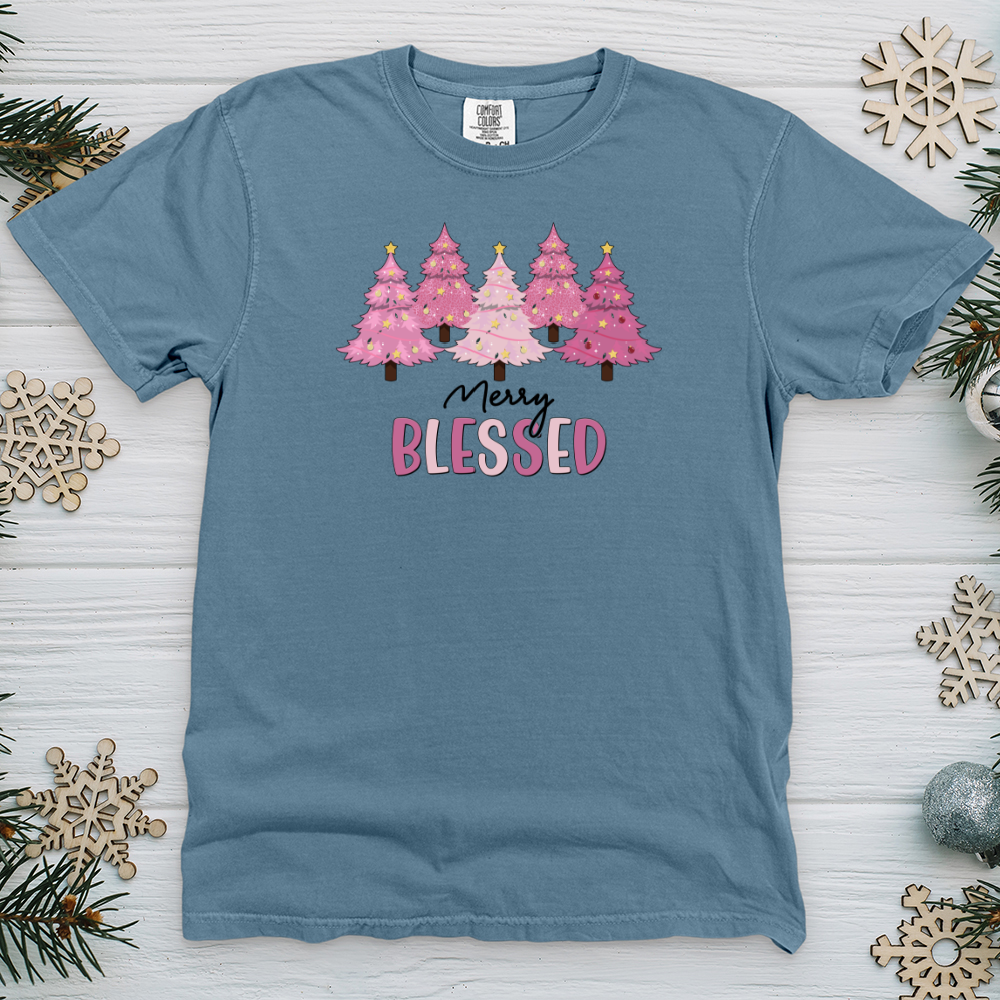 Merry Blessed Pink Tree Farm Heavy Cotton Comfort Colors Tee