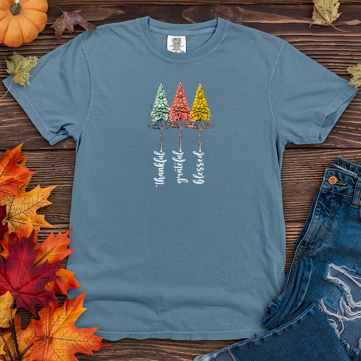 Retro Gratitude Trio Pine Trees Heavy Cotton Comfort Colors Tee