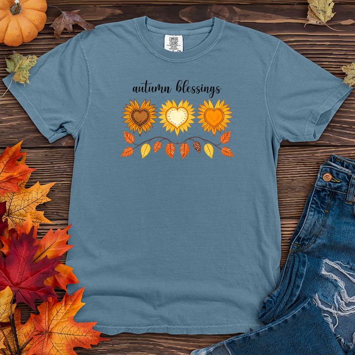 Autumn Sunflower Heart Trio Heavy Cotton Comfort Colors Tee