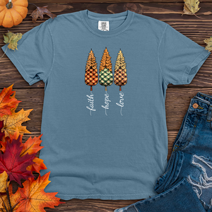 Faith Hope Love Plaid Trio Pine Trees Heavy Cotton Comfort Colors Tee