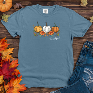 Vintage Cozy Floral Trio Pumpkins Heavy Cotton Comfort Colors Tee