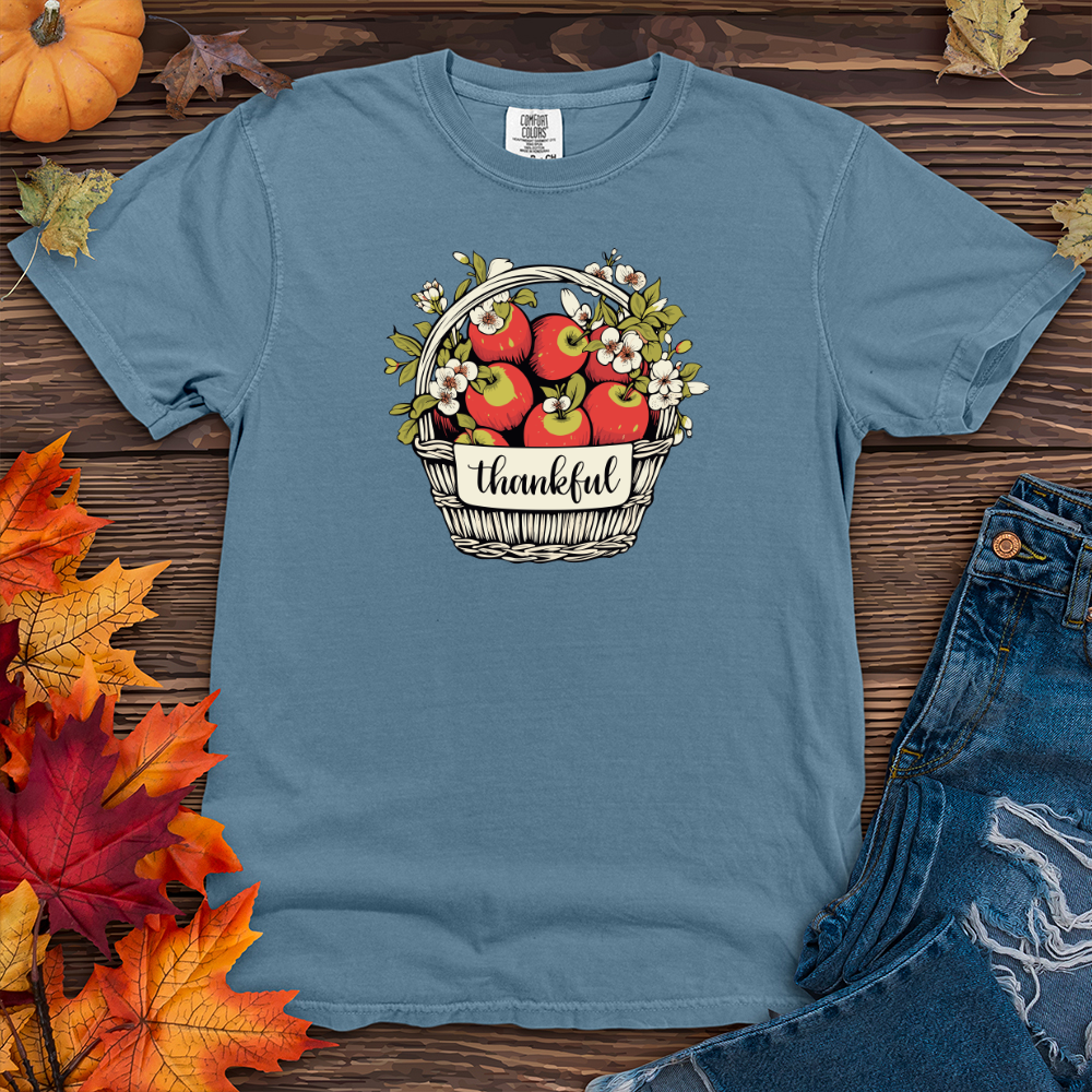 Retro Harvest Apple Blossom Basket Heavy Cotton Comfort Colors Tee