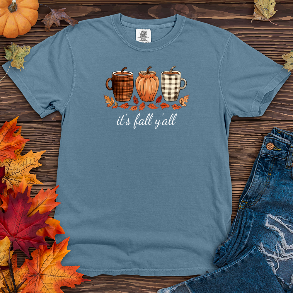 It's Fall Plaid Coffee Cups Heavy Cotton Comfort Colors Tee