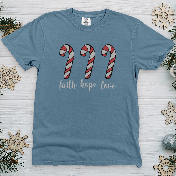 Faith Hope Love Candycanes Heavy Cotton Comfort Colors Tee