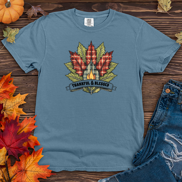 Fireside Plaid Leaf Trio Heavy Cotton Comfort Colors Tee