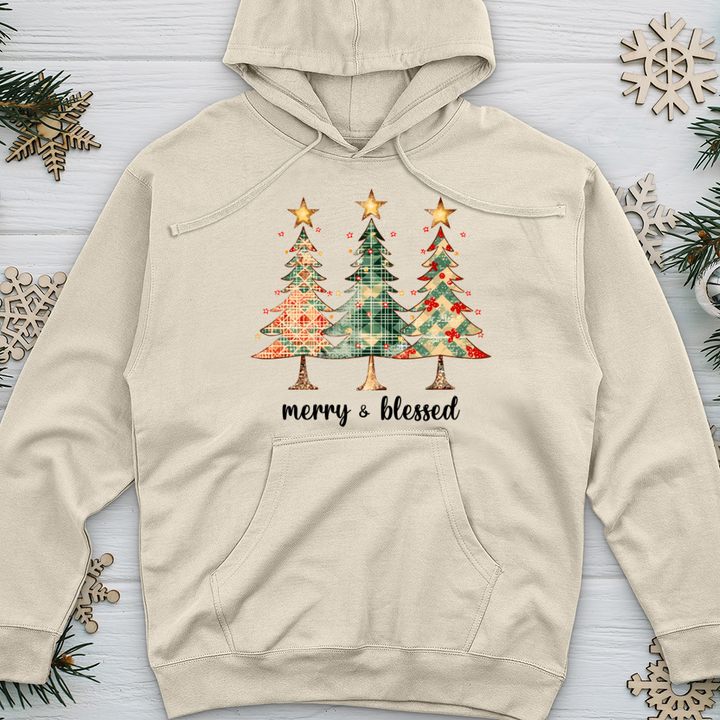 Merry & Blessed Checkered Tree Midweight Hooded Sweatshirt