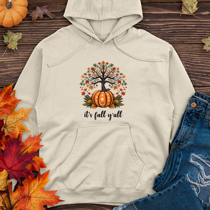 Geometric Harvest Tree Pumpkin Midweight Hooded Sweatshirt