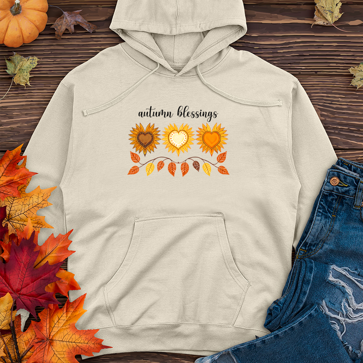 Autumn Sunflower Heart Trio Midweight Hooded Sweatshirt