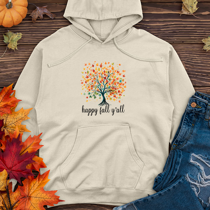 Retro Watercolor Fall Tree Midweight Hooded Sweatshirt