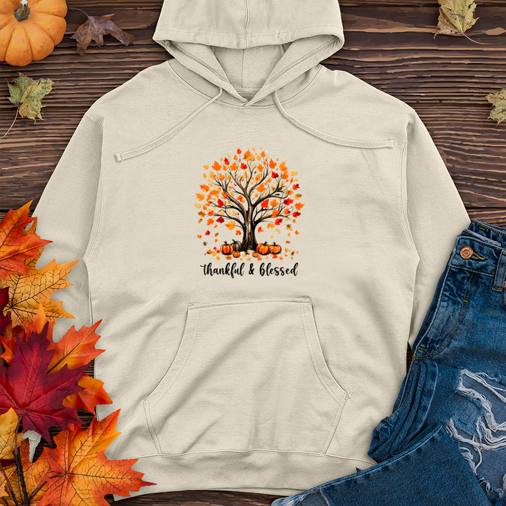 Retro Watercolor Pumpkin Tree Midweight Hooded Sweatshirt