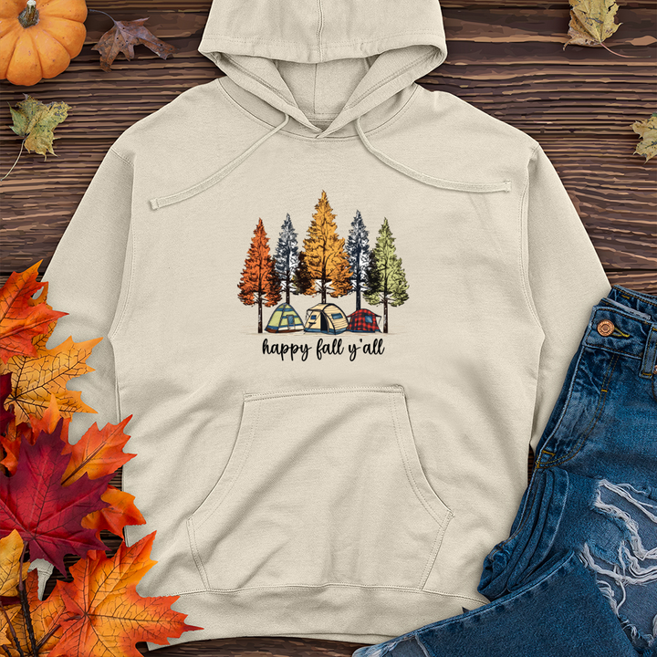 Cozy Fall Camping Plaid Trio Trees Midweight Hooded Sweatshirt