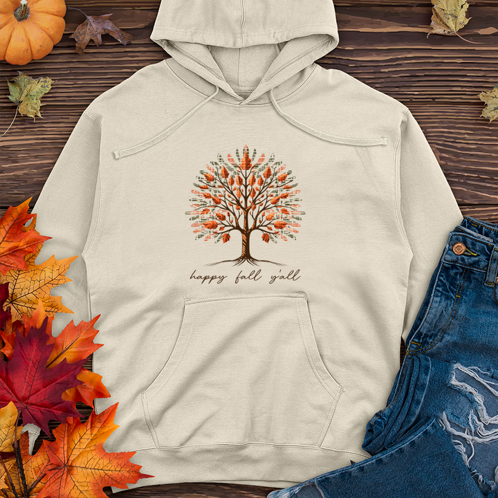 Retro Checkered Fall Patterns Tree Midweight Hooded Sweatshirt