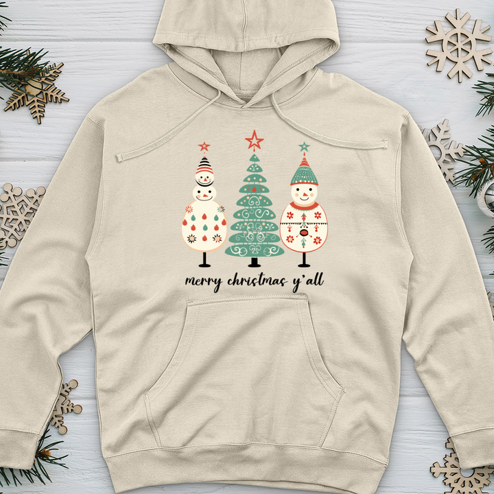 Etsy Snowman Pastel Tree Trio Midweight Hooded Sweatshirt