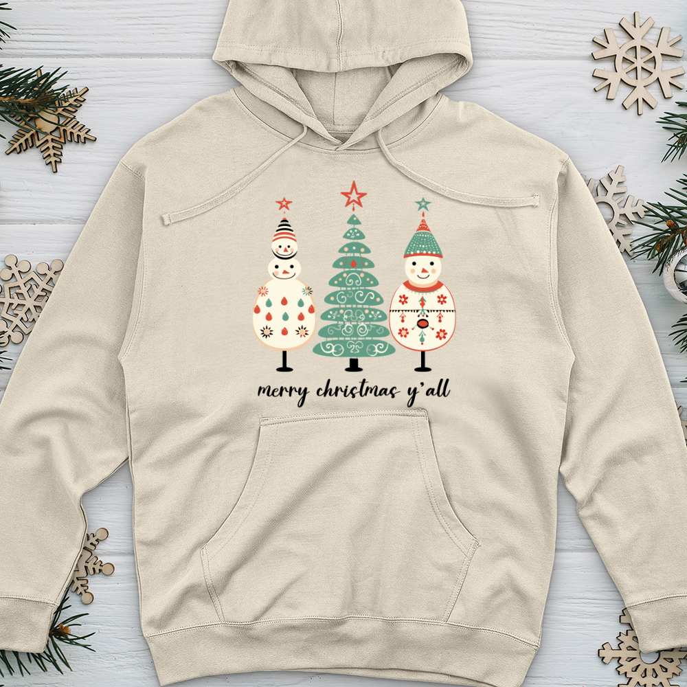 Etsy Snowman Pastel Tree Trio Midweight Hooded Sweatshirt