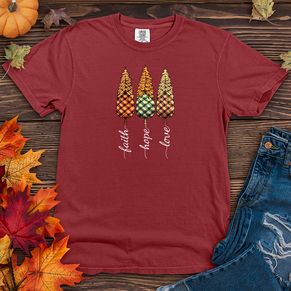 Faith Hope Love Plaid Trio Pine Trees Heavy Cotton Comfort Colors Tee