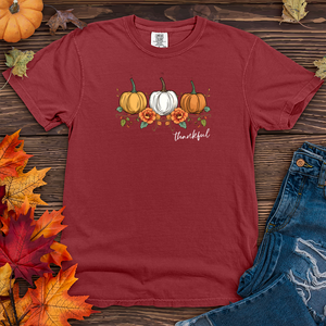 Vintage Cozy Floral Trio Pumpkins Heavy Cotton Comfort Colors Tee