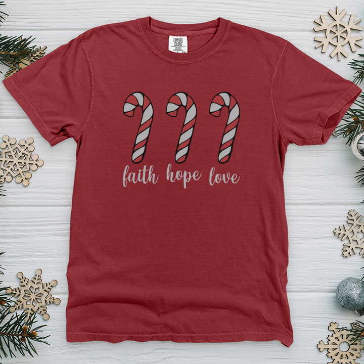 Faith Hope Love Candycanes Heavy Cotton Comfort Colors Tee