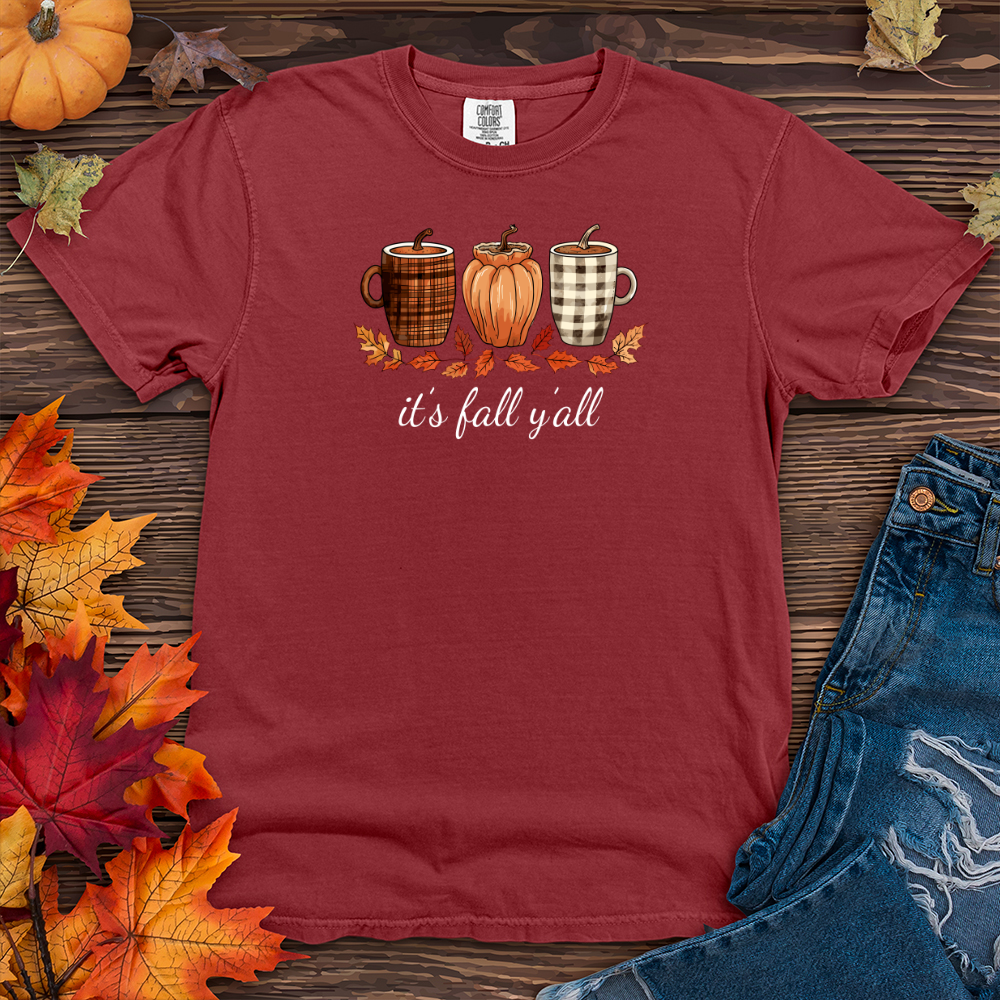 It's Fall Plaid Coffee Cups Heavy Cotton Comfort Colors Tee