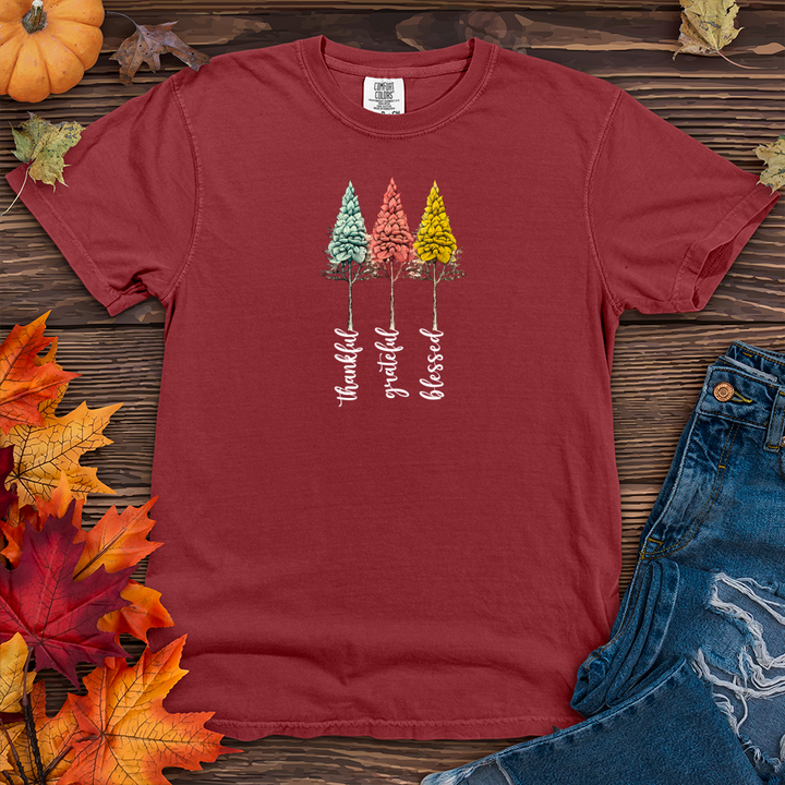 Retro Gratitude Trio Pine Trees Heavy Cotton Comfort Colors Tee