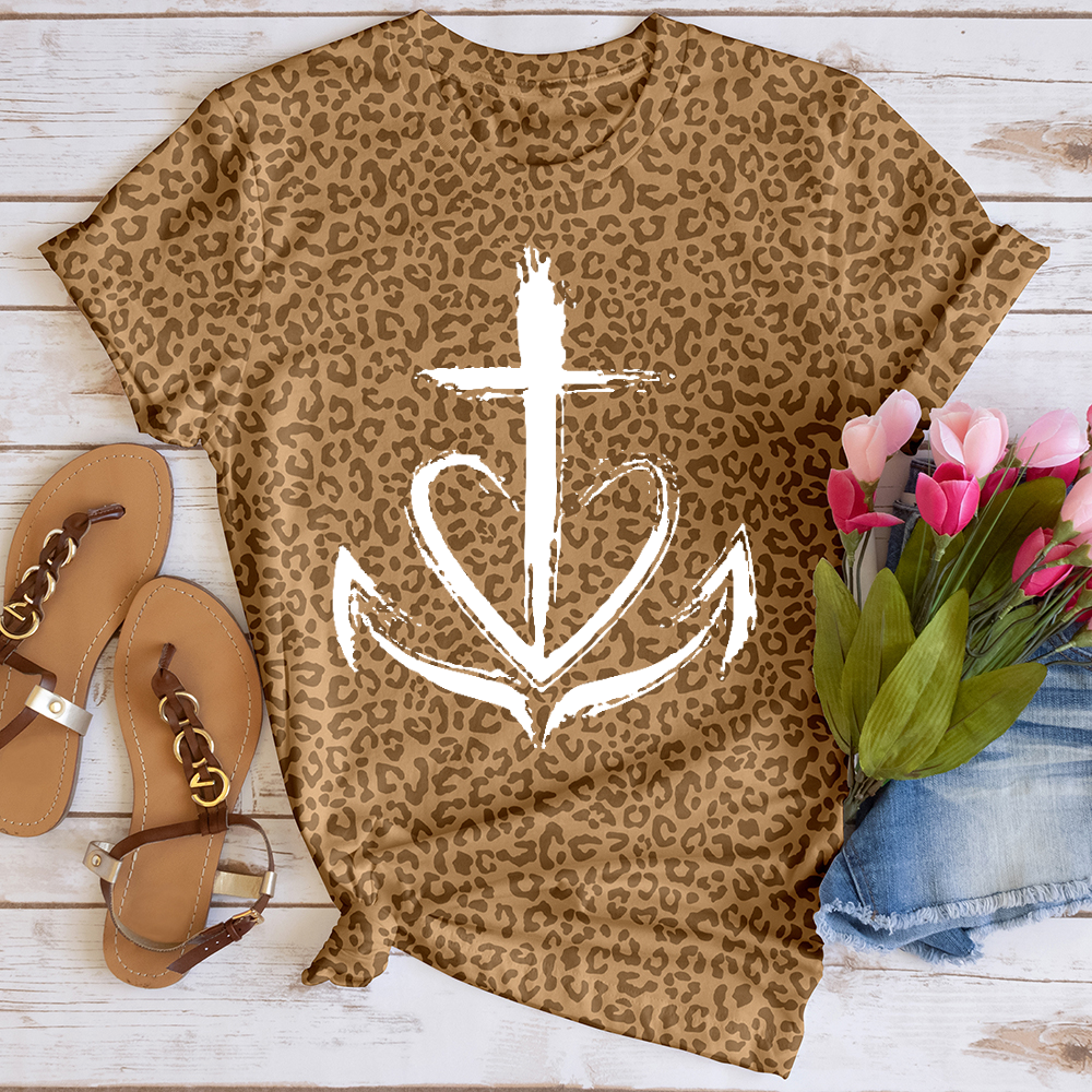 Faith anchor black leopard tee