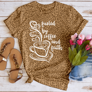 Fueled by Coffee and Faith Art Leopard Tee