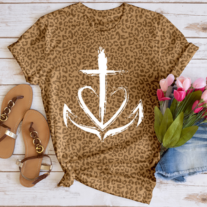 Faith anchor black leopard tee