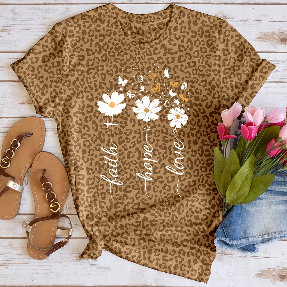 Faith, Hope, Love, Floral Leopard Tee