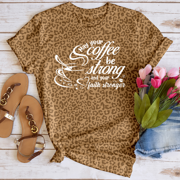 May Your Coffee be Strong White Leopard Tee