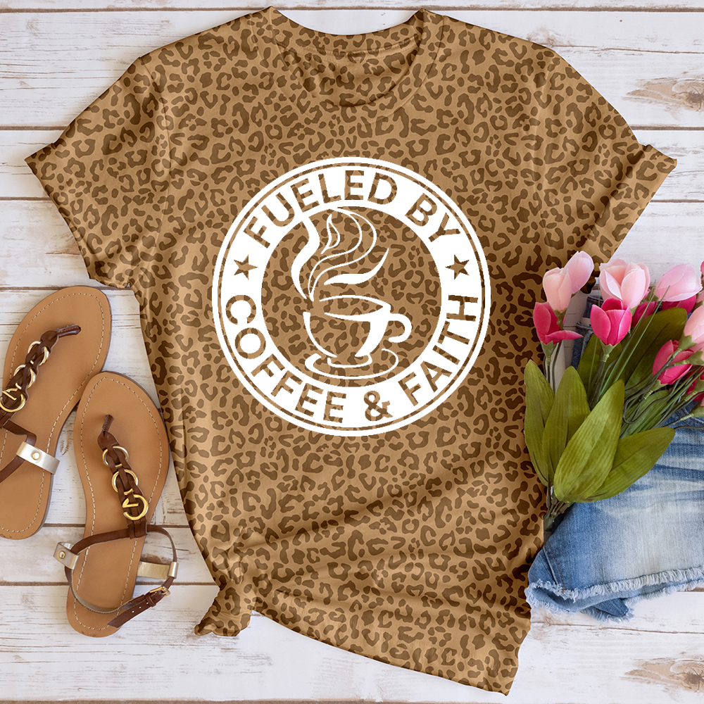 Fueled by Coffee and Faith Leopard Tee