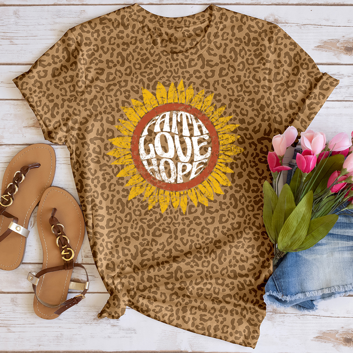 Faith Love Hope Sunflower Leopard Tee