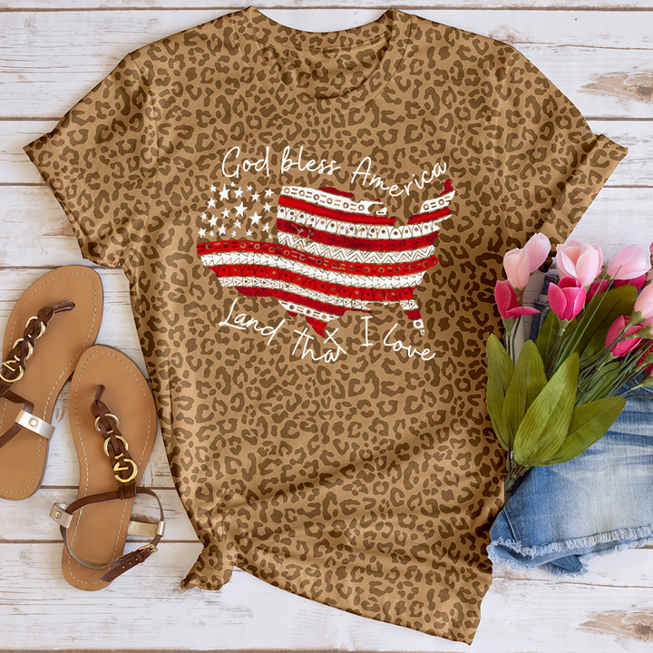 God Bless American Leopard USA Tee