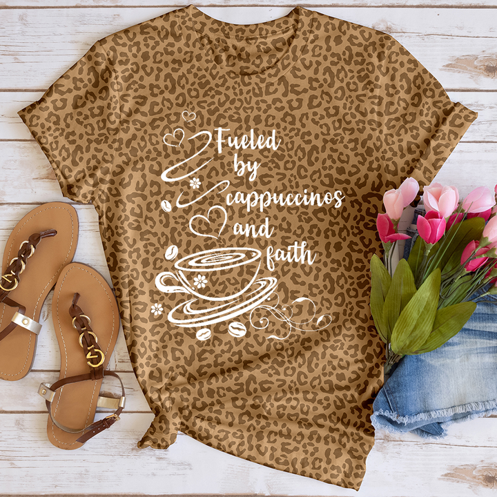 Fueled by Cappuccinos and Faith Leopard Tee