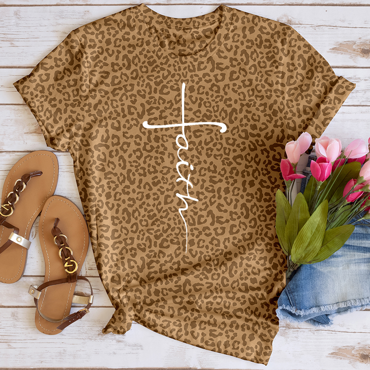 Faith Cross Leopard Tee