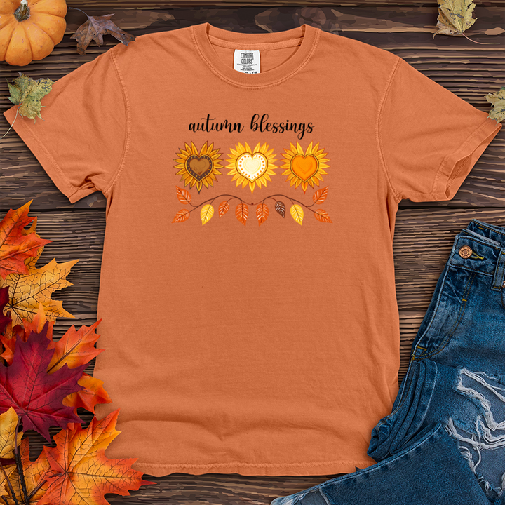 Autumn Sunflower Heart Trio Heavy Cotton Comfort Colors Tee