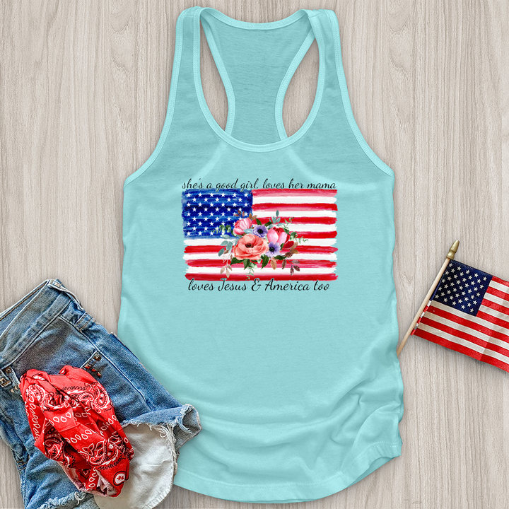 Loves Her Mama America and Jesus Tank Top