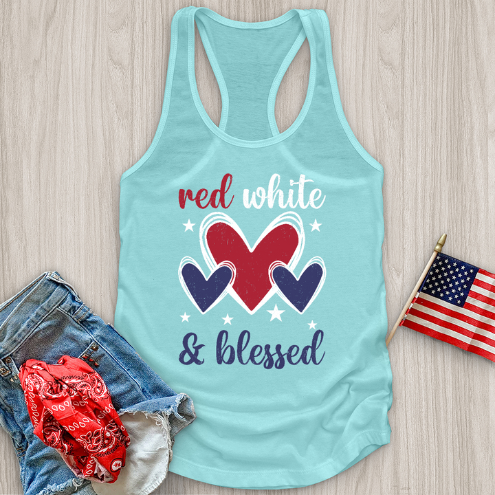 Red White Blessed Hearts Tank Top