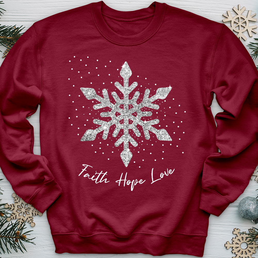 Faith Hope Love Silver Glitter Flake Crewneck