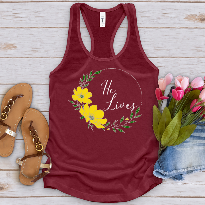 He Lives Flower Wreath Tank Top