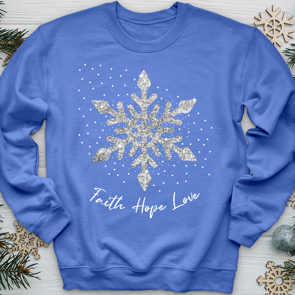 Faith Hope Love Silver Glitter Flake Crewneck