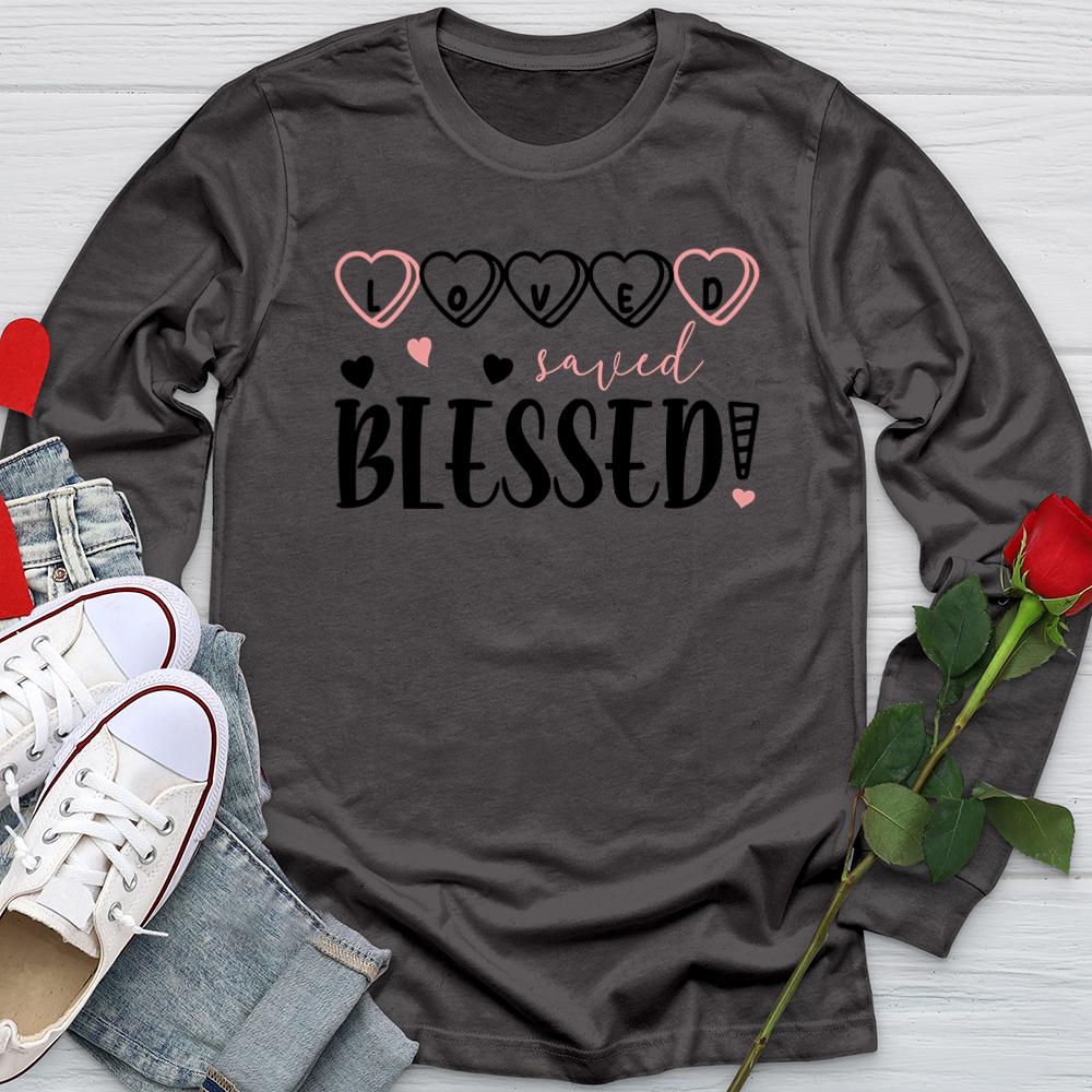 Loved Saved Blessed Candy Softstyle Long Sleeve