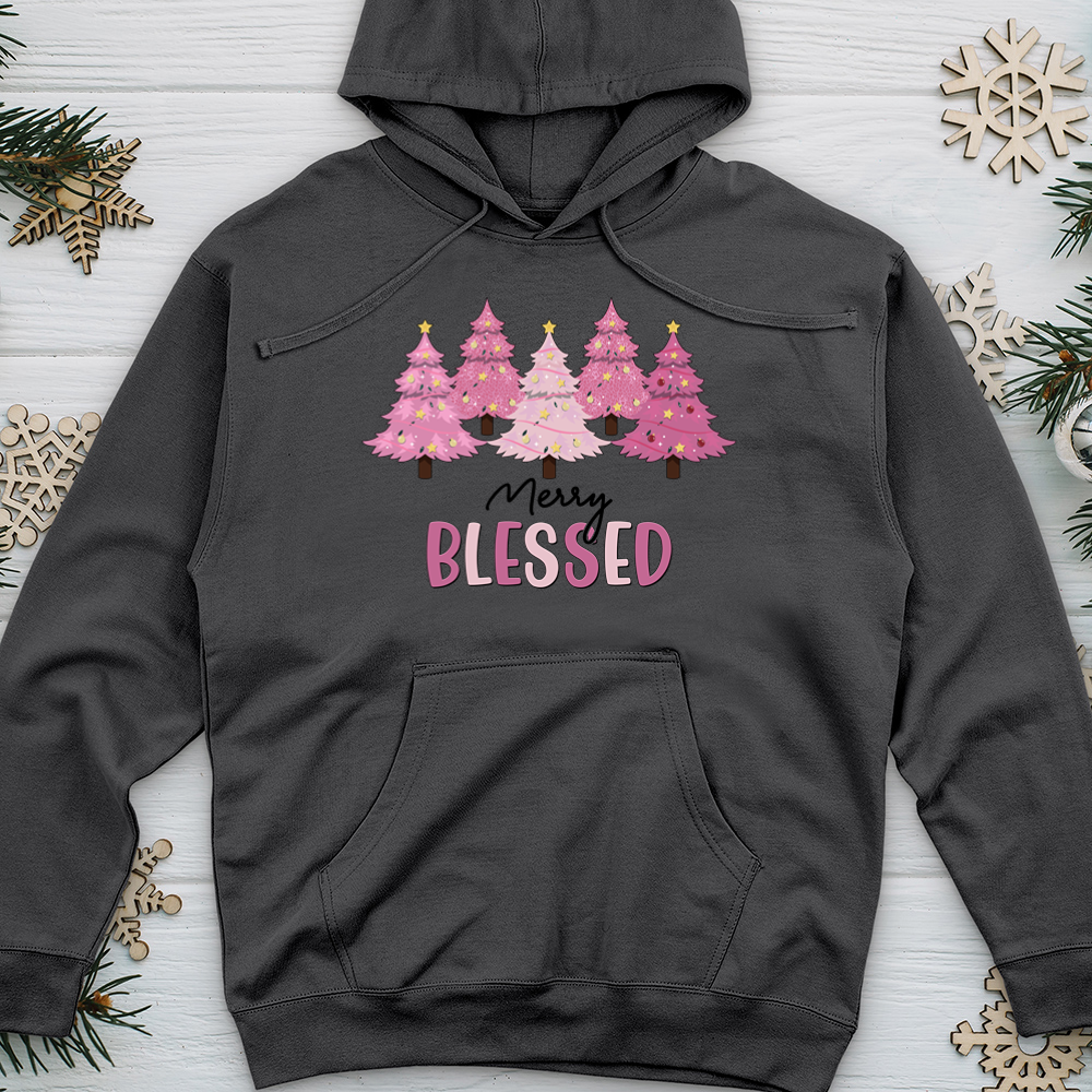 Merry Blessed Pink Tree Farm Midweight Hooded Sweatshirt