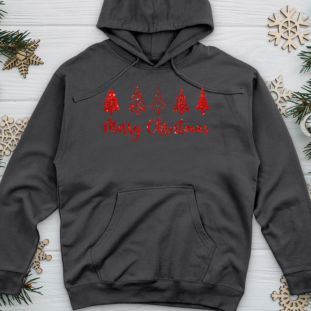 Red Merry Christmas Scene Midweight Hooded Sweatshirt