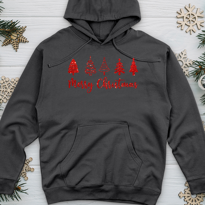 Red Merry Christmas Scene Midweight Hooded Sweatshirt