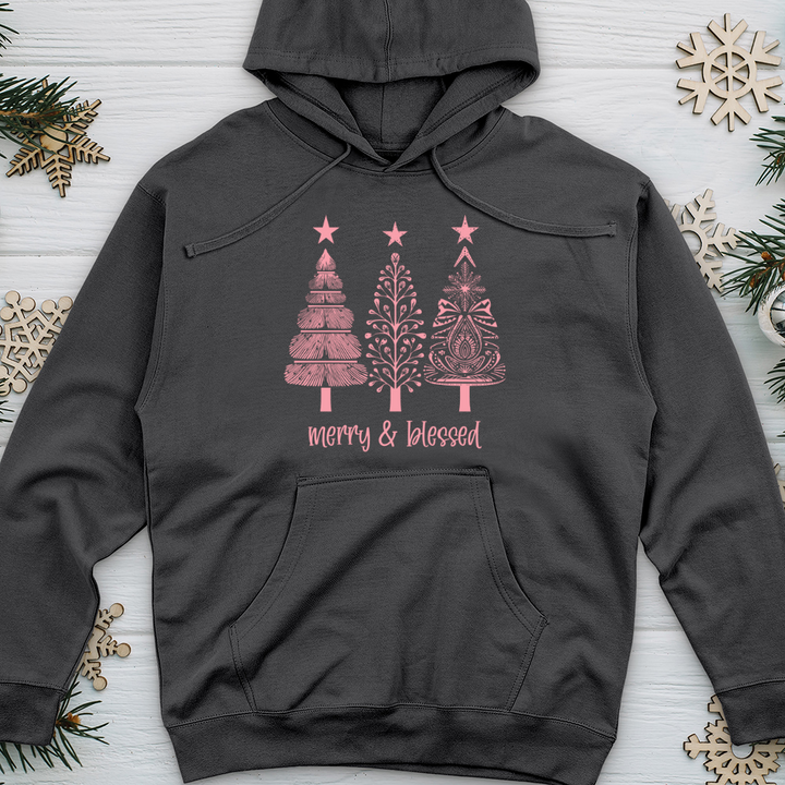 Retro Snowflake Pink Midweight Hooded Sweatshirt