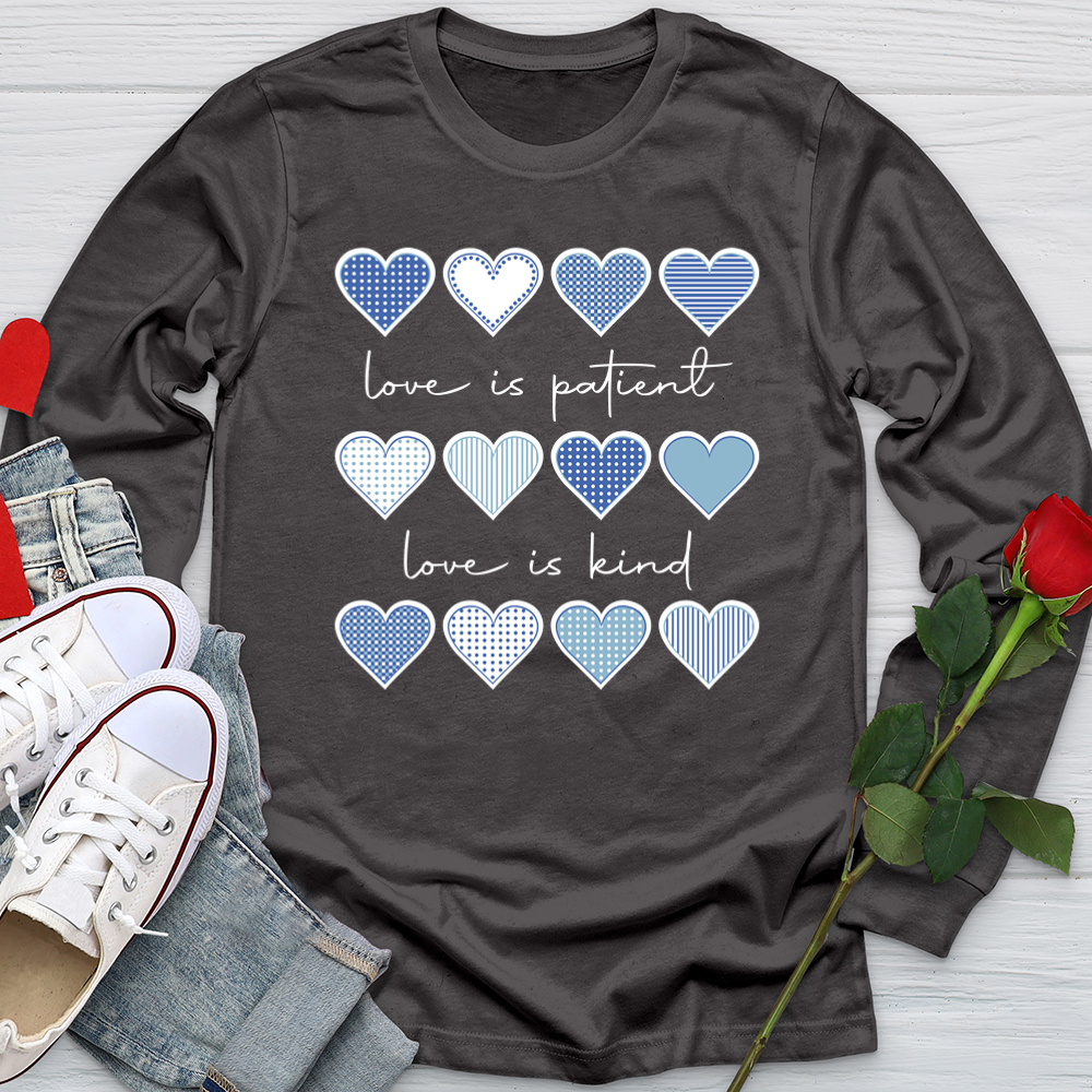 Love Is Patient Blue Hearts Softstyle Long Sleeve