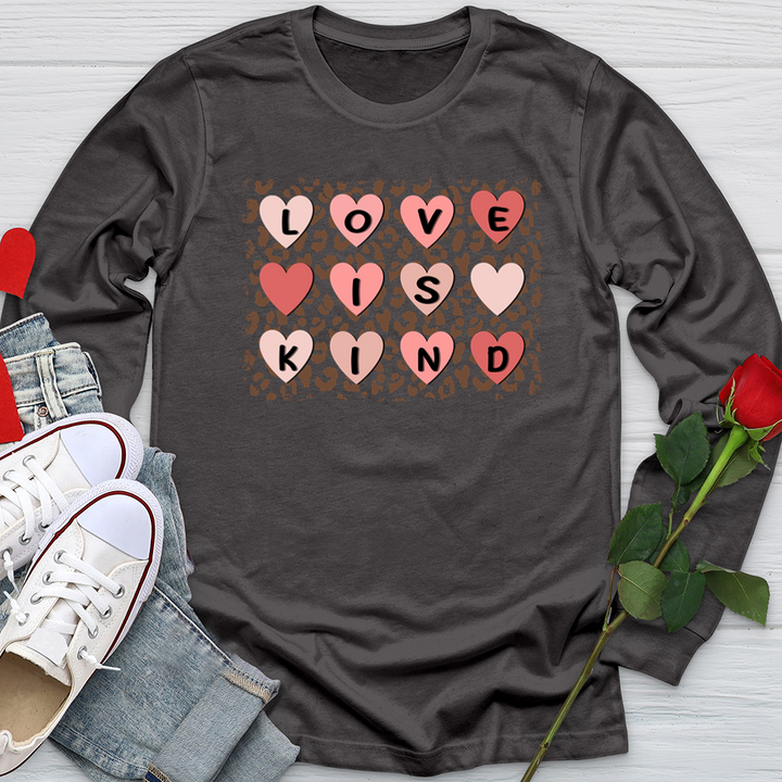 Love Is Kind Leopard Hearts Softstyle Long Sleeve